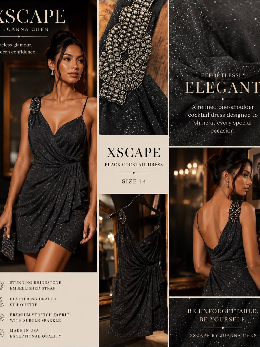 Xscape Black One-Shoulder Glitter Cocktail Dress - Picture 2 of 9